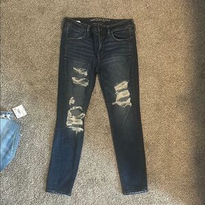 American Eagle Outfitters Women's Dark Blue Distressed Skinny Jeans 10 SHORT